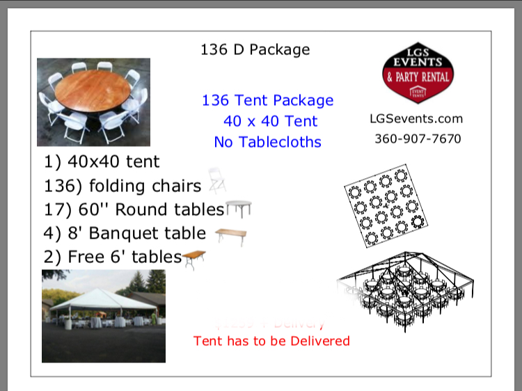 136 D Guests Package Tent Tables Chairs No Linens Lgs Events